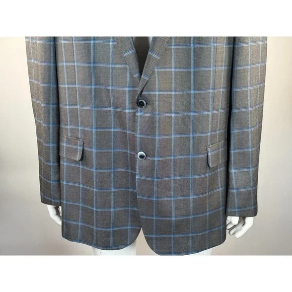 Canaletto Italy Silk Wool Plaid Blazer Mens 54? EUC Lined 2-Button Double-Vented